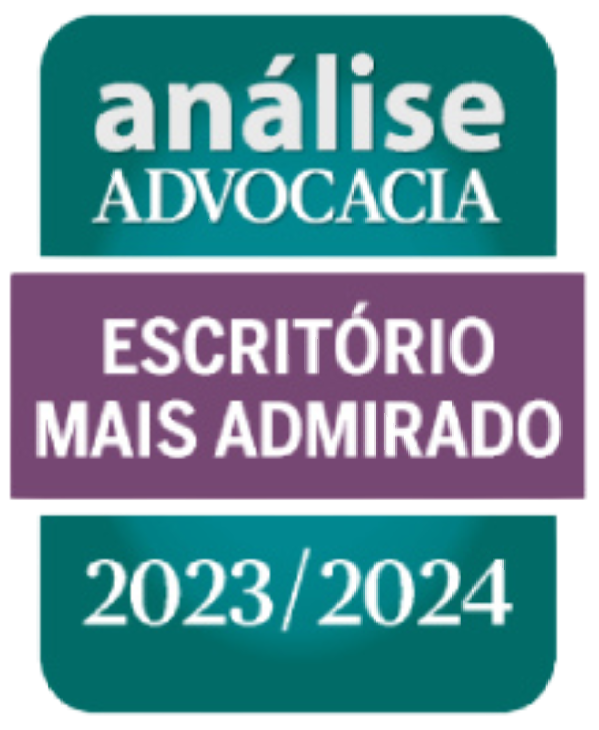 Logo “análise advocacia” com destaque “escritório mais admirado 2023/2024” em verde e roxo