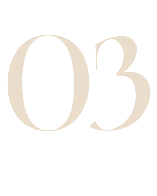 "03" in a soft beige color, against a white background.