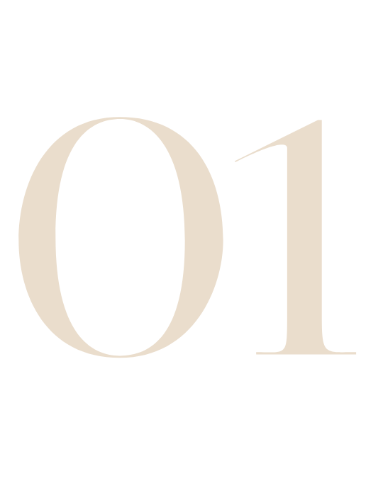 "01" in a beige color, against a white background.