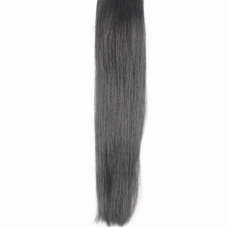 Dark gray, straight hair extension bundle against a white background.
