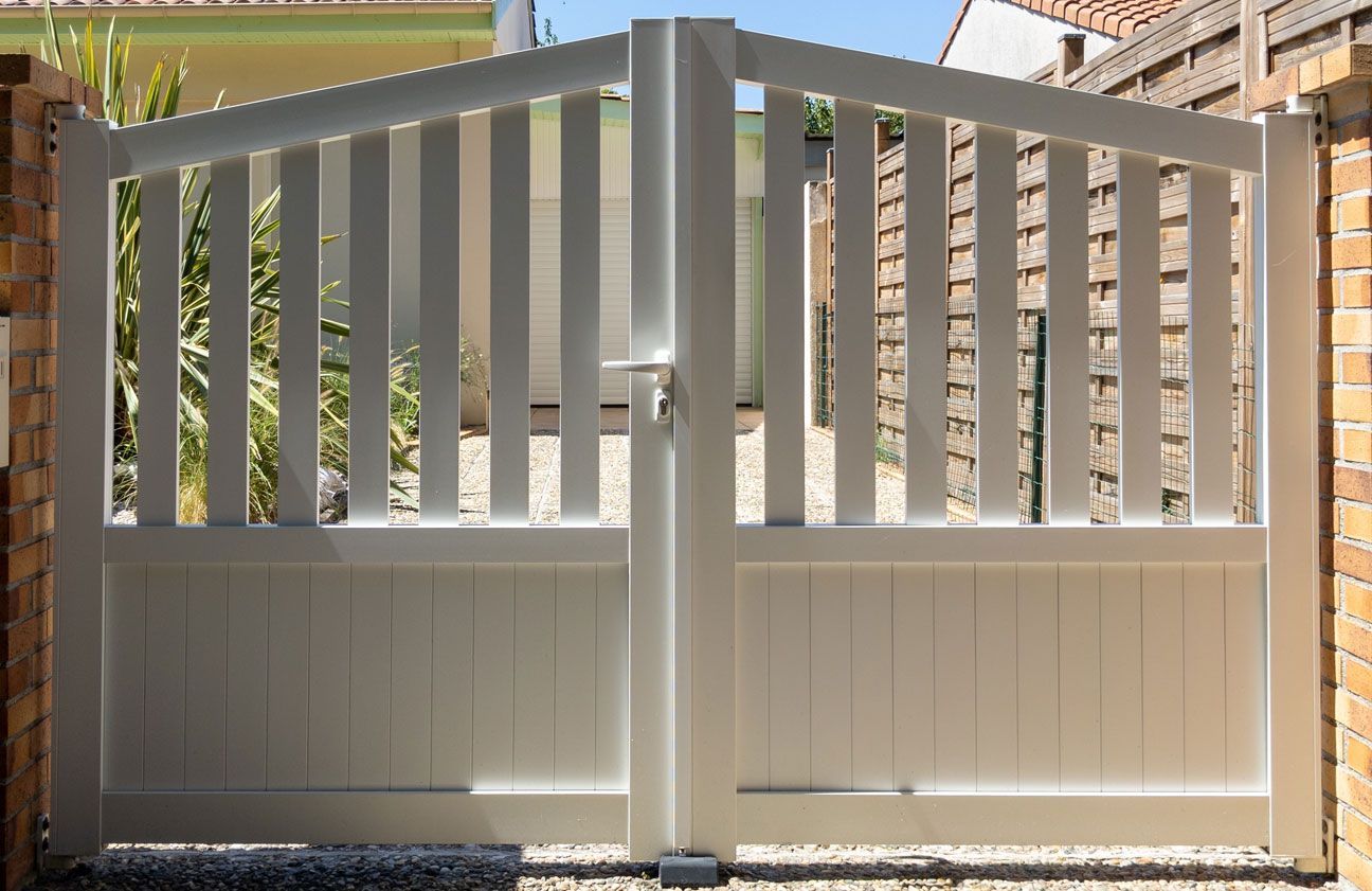 aluminum white metal beige gate of suburb house