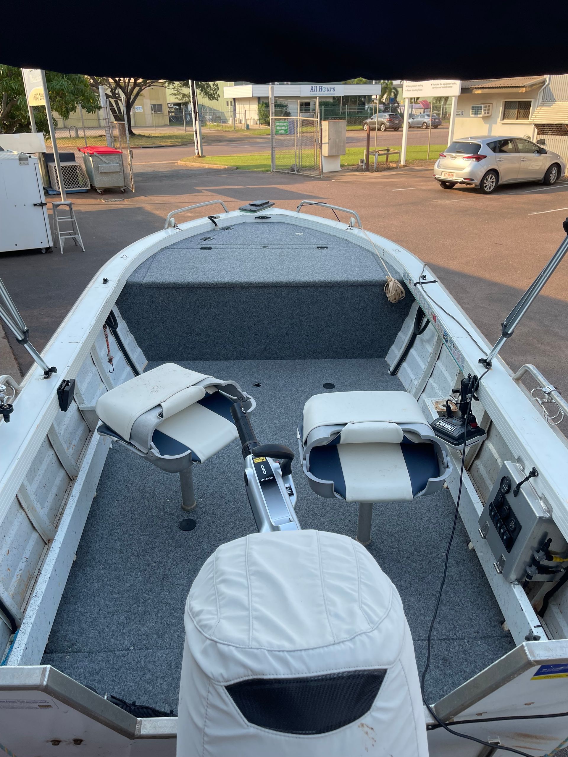 ThE Inside of a Boat with a Blue Carpet — Allycraft Modifications in Berrimah, NT