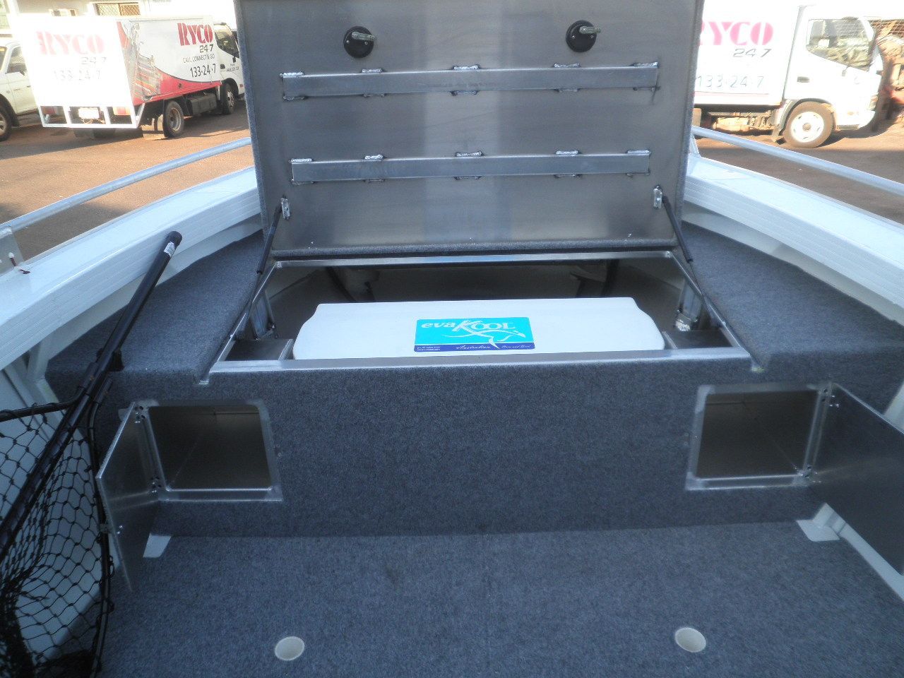A Boat with a cooler box in a compartment — Allycraft Modifications in Berrimah, NT