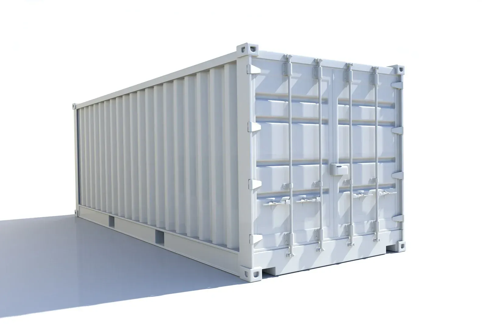 Two blue shipping containers are sitting next to each other on a dirt road.