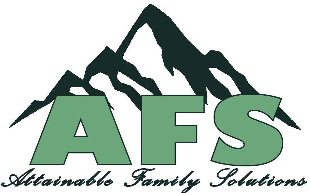 Logo with green “AFS” letters over dark mountain peaks and “Attainable Family Solutions” in script below