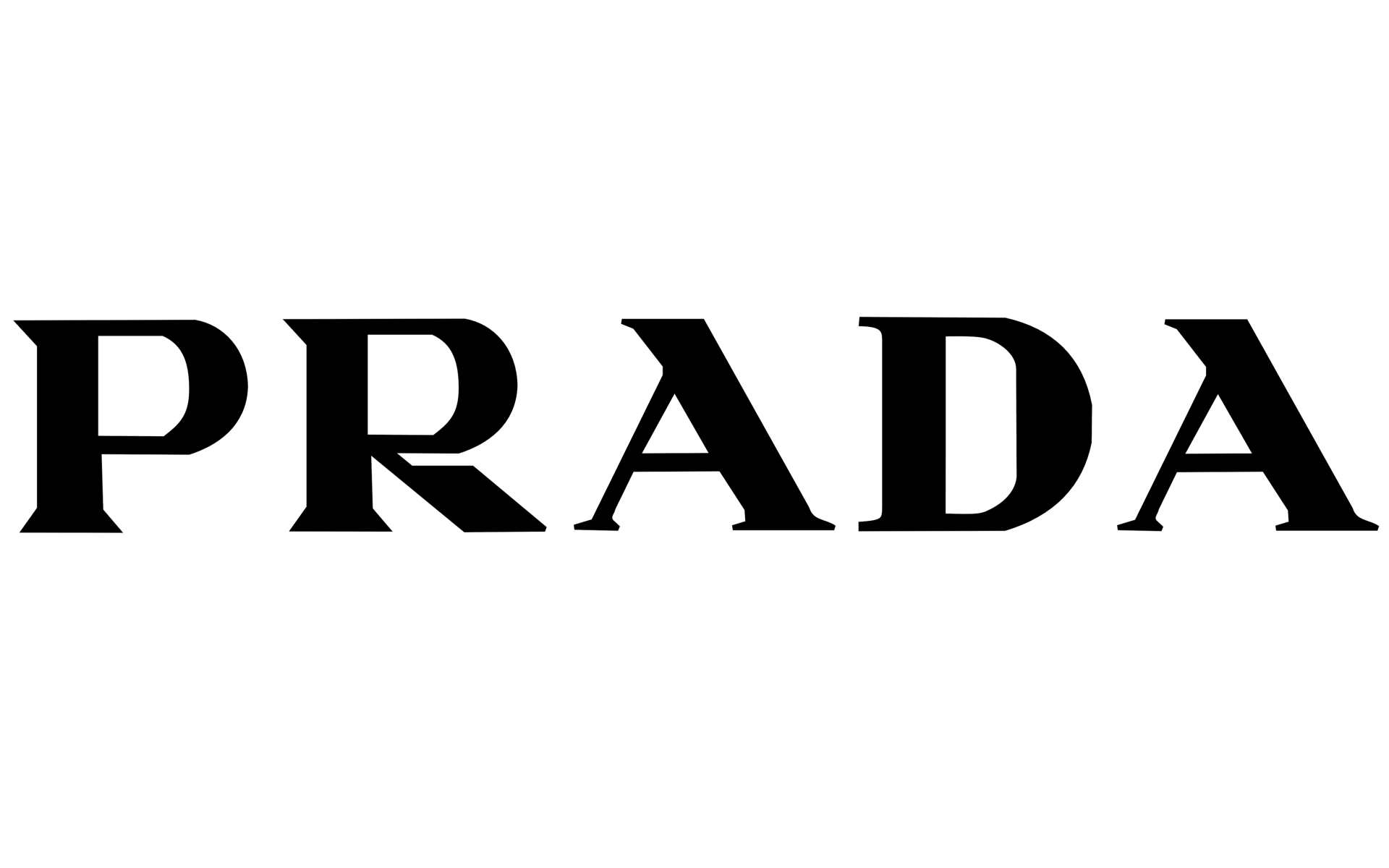 Un logotipo en blanco y negro de Prada sobre un fondo blanco.
