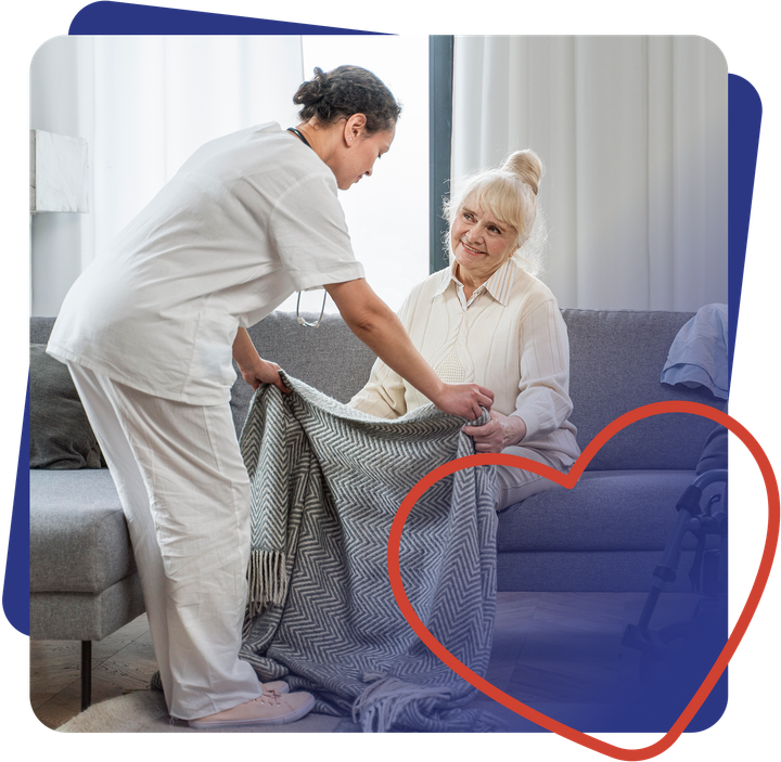 A happy senior lady with her caretaker