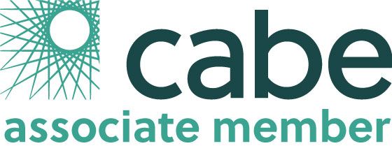 CABE associate member logo with teal text and geometric sunburst icon