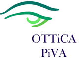 Logo di Ottica Piva con occhio verde stilizzato e testo viola su sfondo bianco.