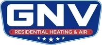 The logo for gnv residential heating and air is blue and white.