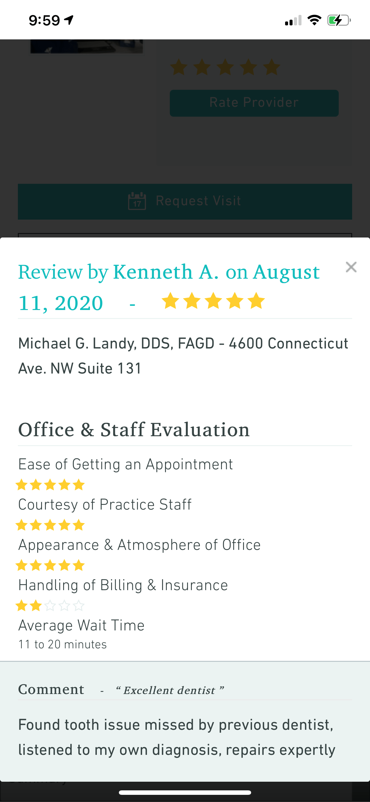 Excellent Dentist Review — Washington, DC — Michael G. Landy, DDS.