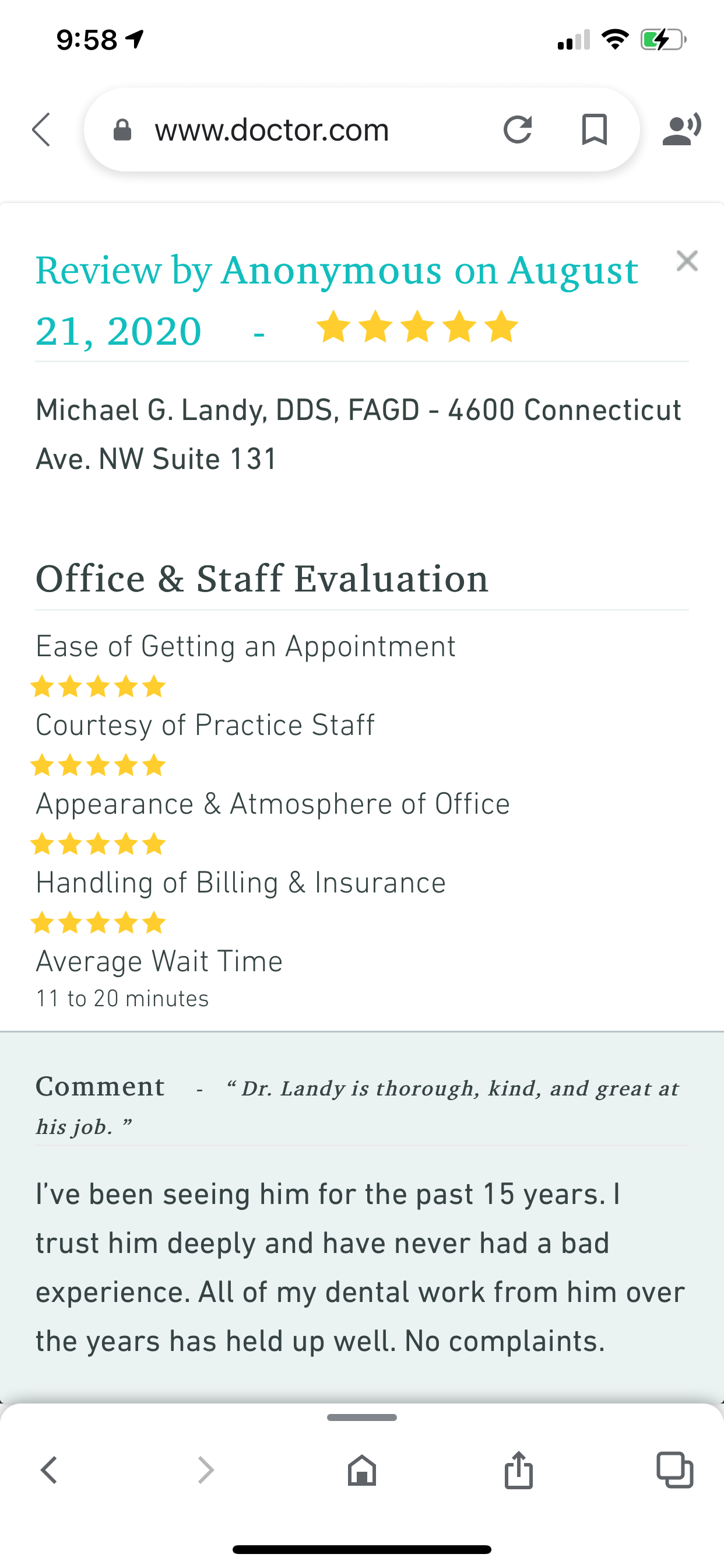 Dr. Landy Is Kind And Great — Washington, DC — Michael G. Landy, DDS.