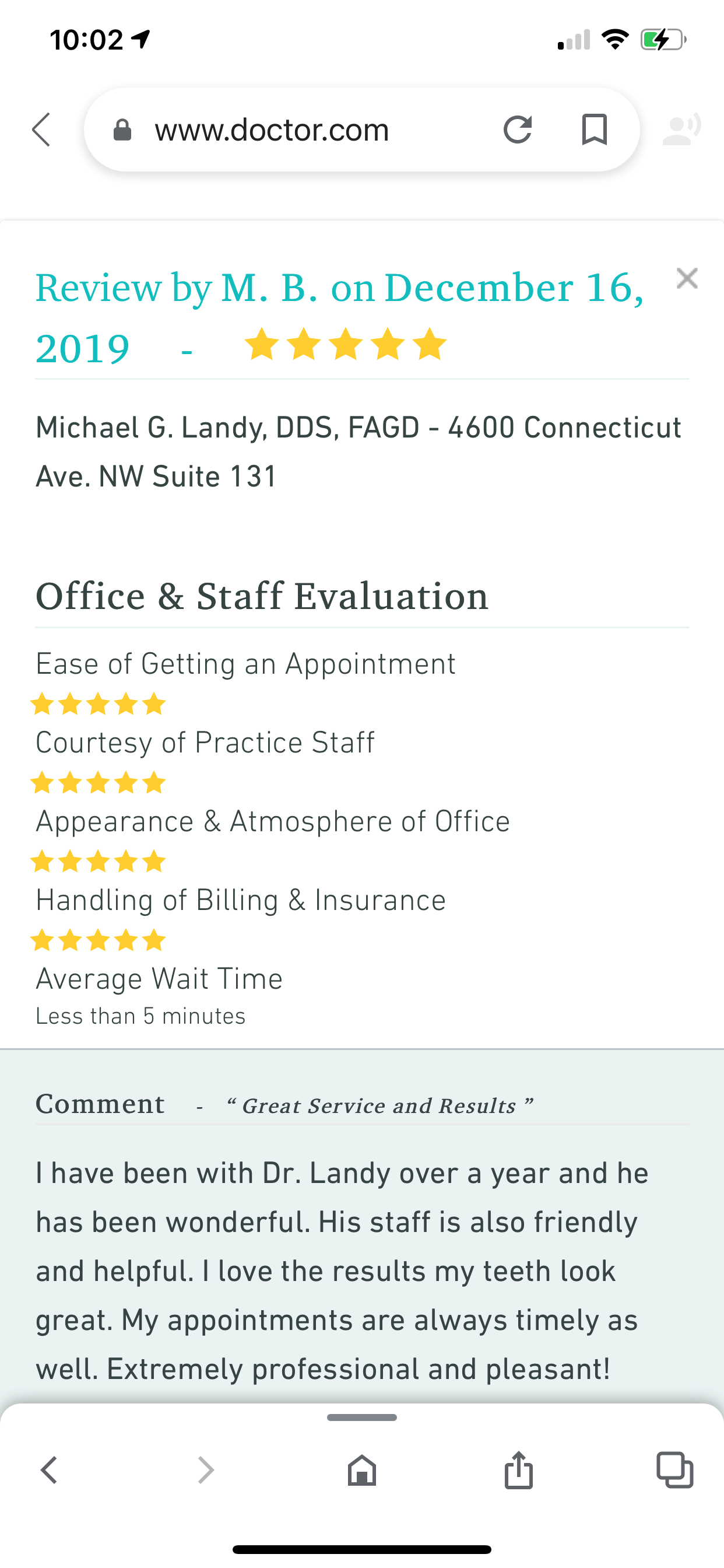 Great Service And Result — Washington, DC — Michael G. Landy, DDS.