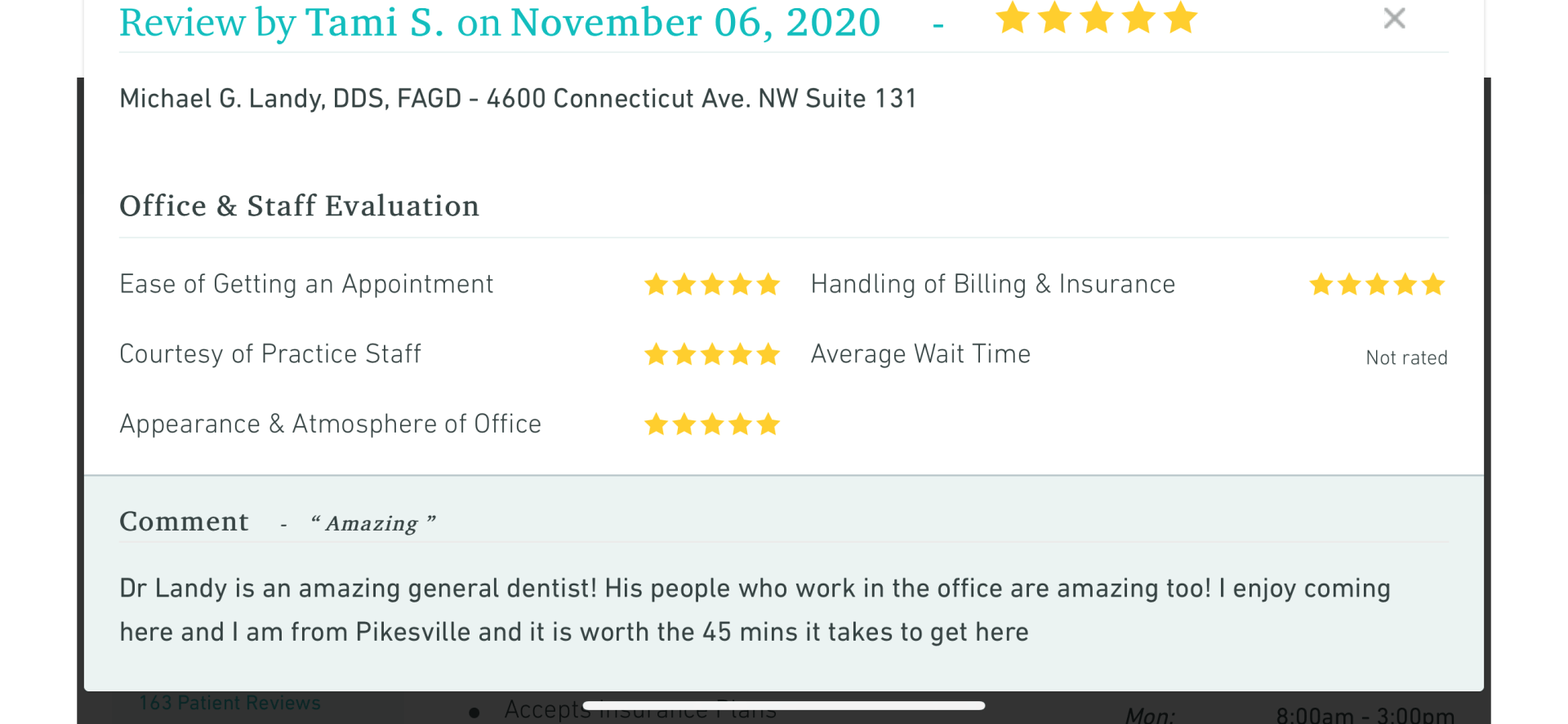 Amazing Review By Tami S. — Washington, DC — Michael G. Landy, DDS.