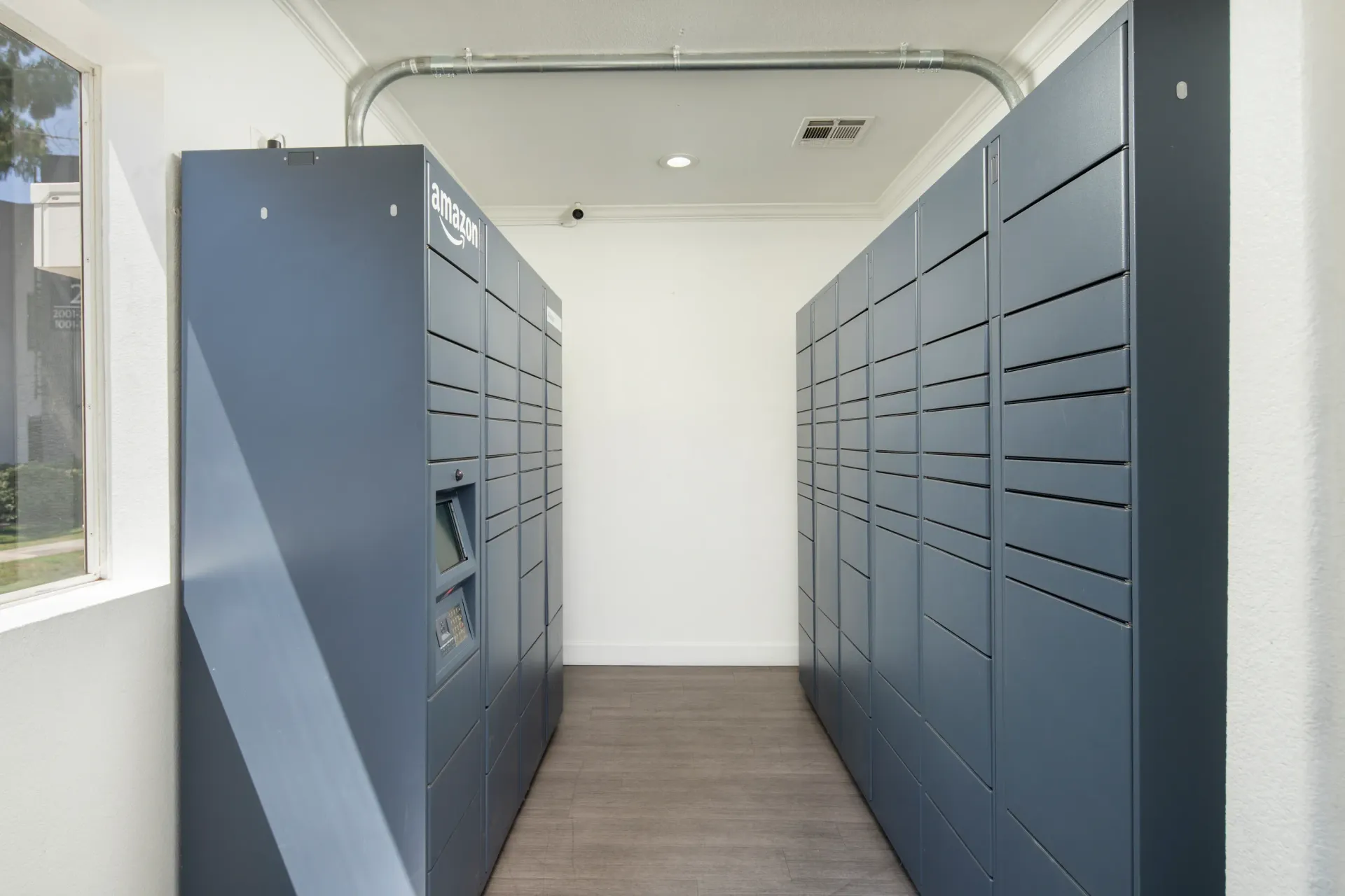 Amazon package lockers in a hallway