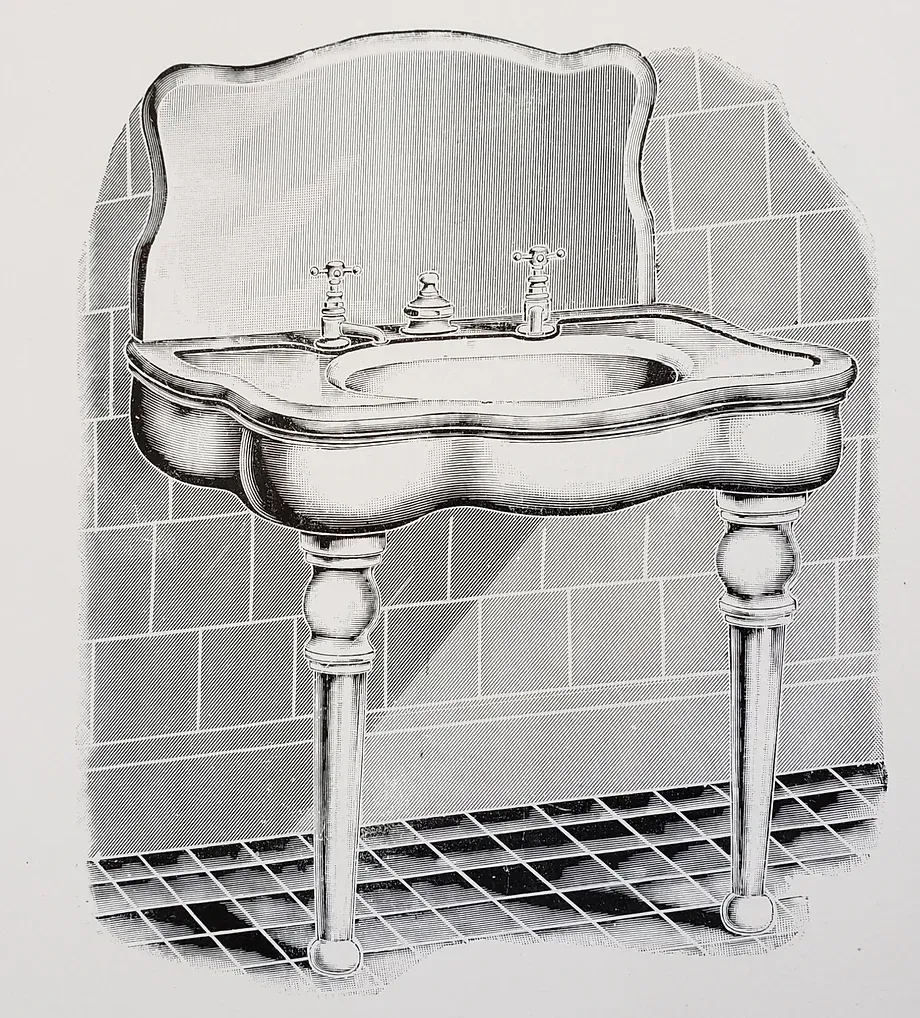 A black and white drawing of a bathroom sink