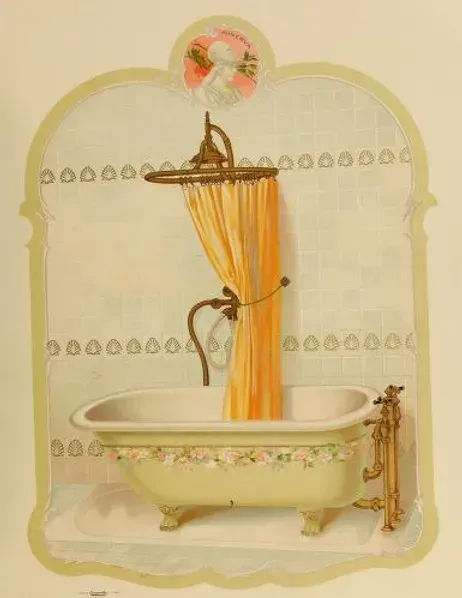 A picture of a bathtub with a yellow shower curtain