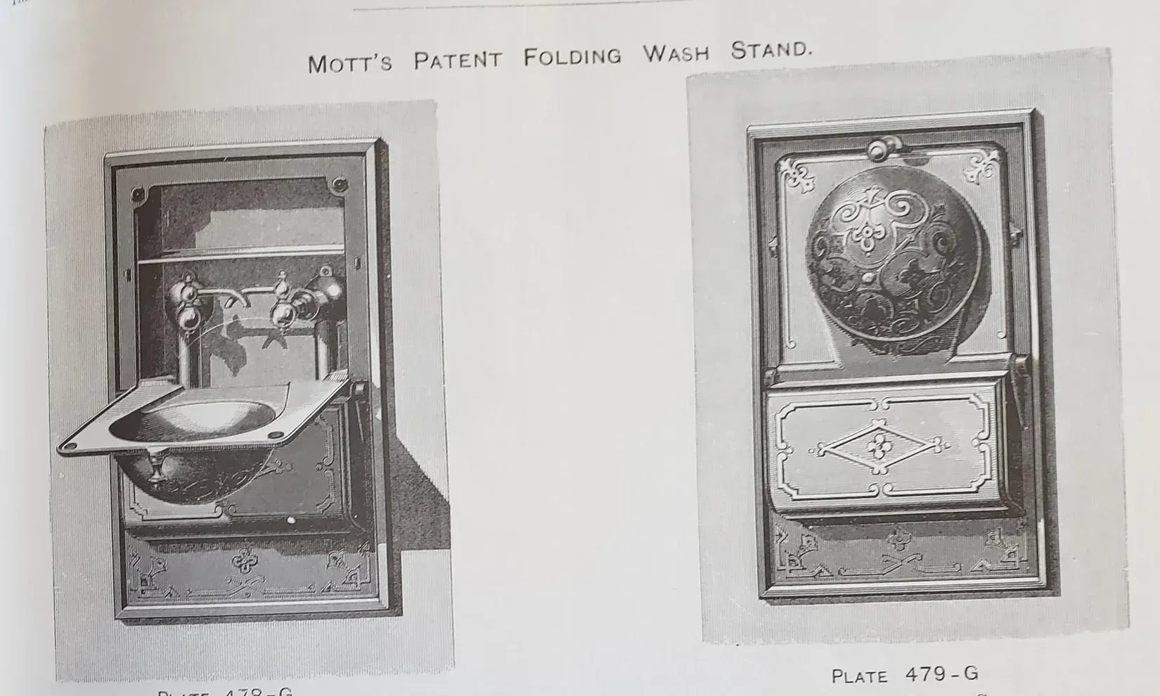 A black and white photo of a folding wash stand