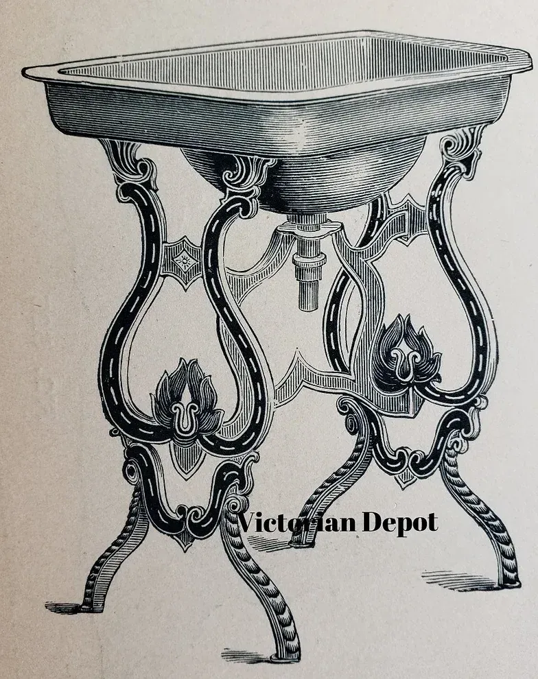 A black and white drawing of a table with the words victorian depot below it