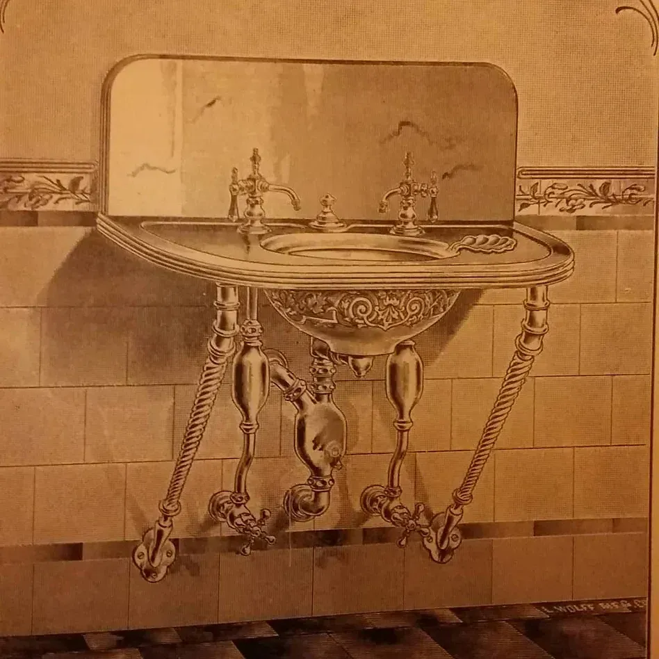 A black and white drawing of a bathroom sink