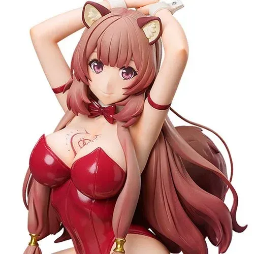 A statue of a girl in a red dress with cat ears.