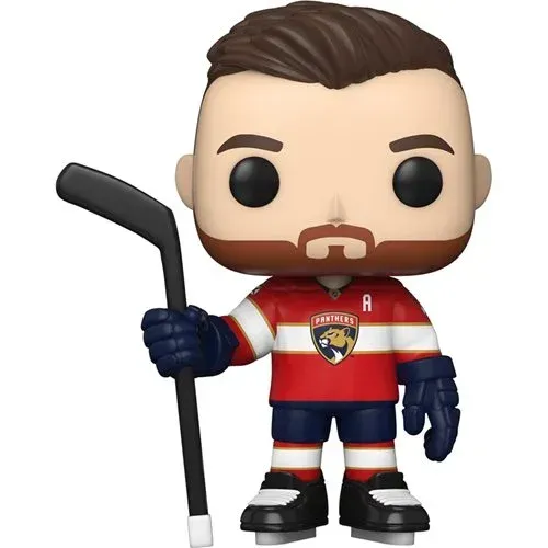 A funko pop of a hockey player holding a hockey stick.