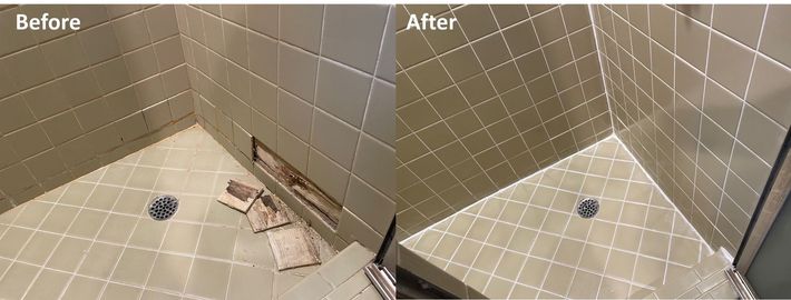 shower regrout before and after