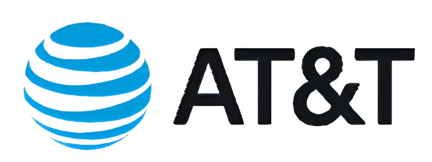 AT&T logo with blue globe icon and black AT&T wordmark on white background