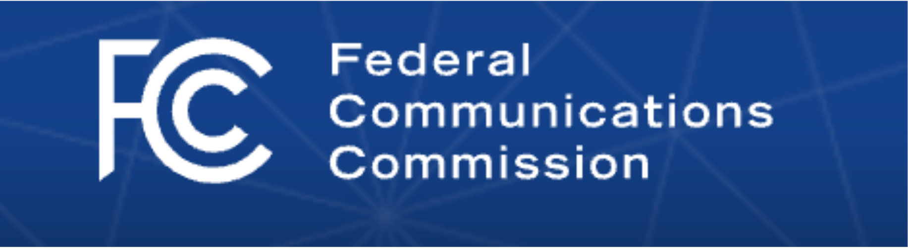 Federal Communications Commission logo on a blue background with white FCC letters.