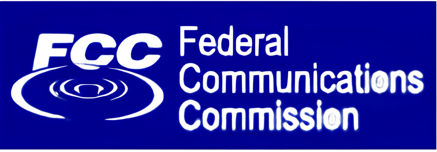 FCC Federal Communications Commission logo on a blue background with white text and emblem