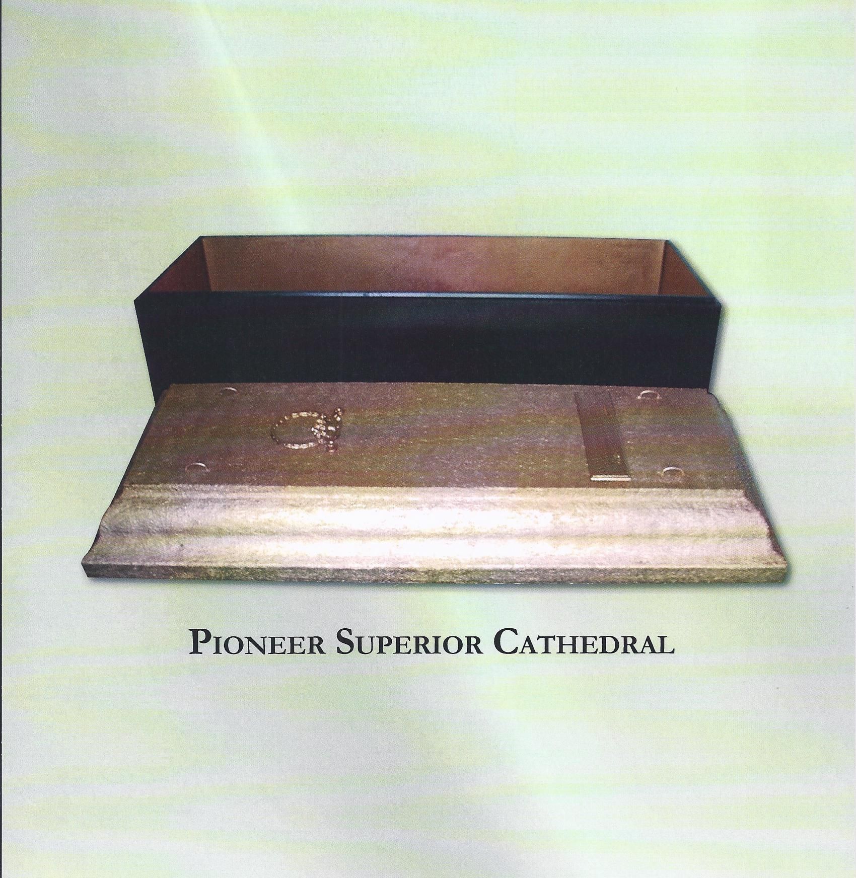 Brown and black rectangular case labeled “Pioneer Superior Cathedral” on a light background