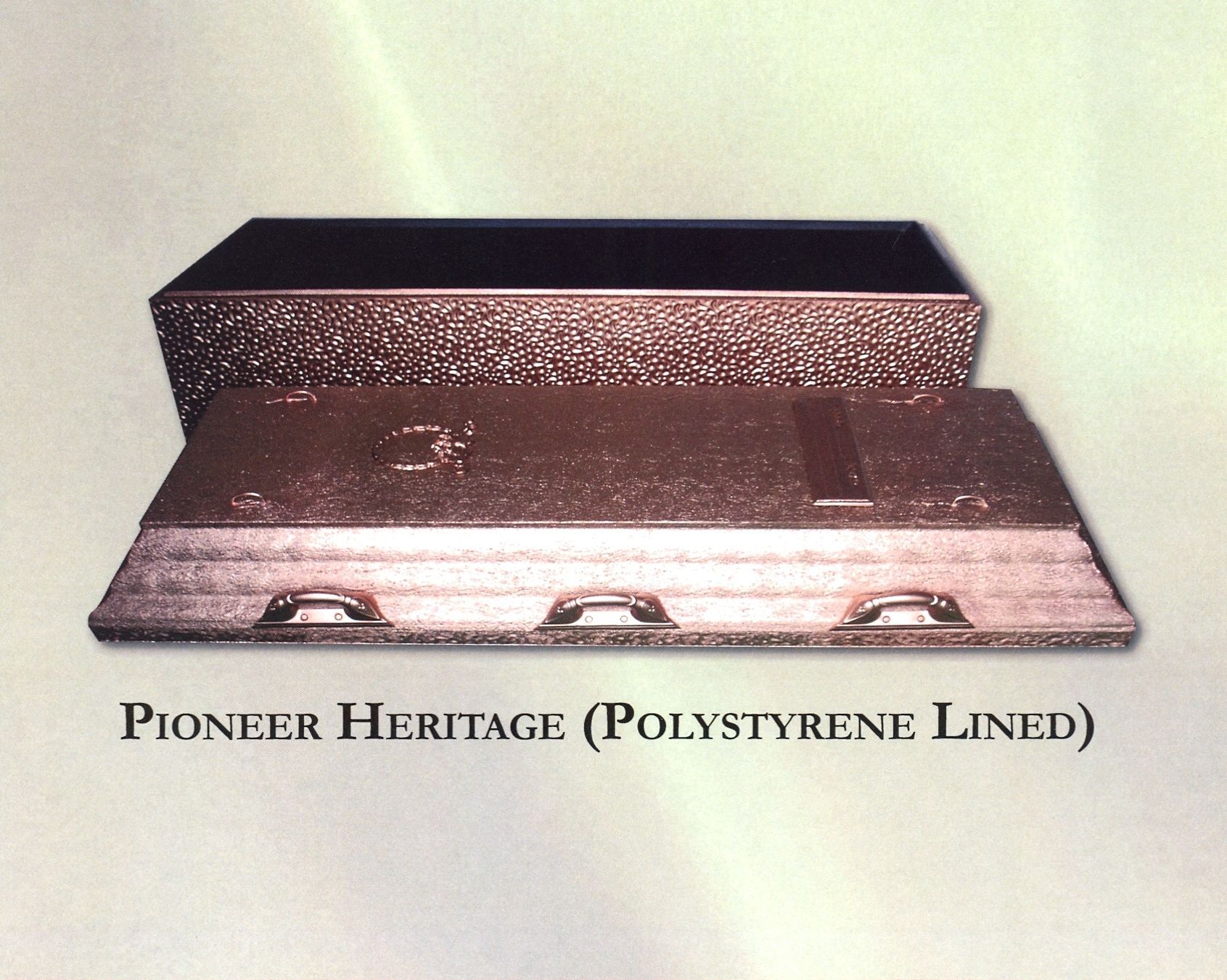 Open rectangular brown-speckled box labeled “Pioneer Heritage (Polystyrene Lined)”