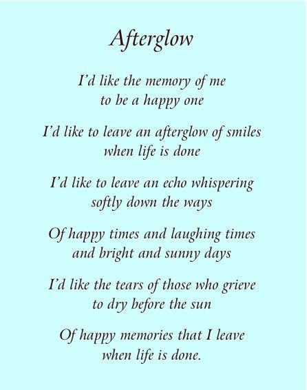 Poem titled “Afterglow” on a light blue background with centered italic text and a small flower accent