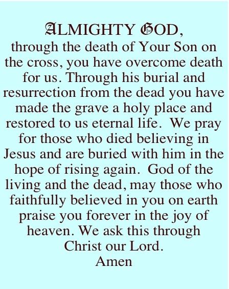 Prayer text on a light blue background, ending with “We ask this through Christ our Lord. Amen.”
