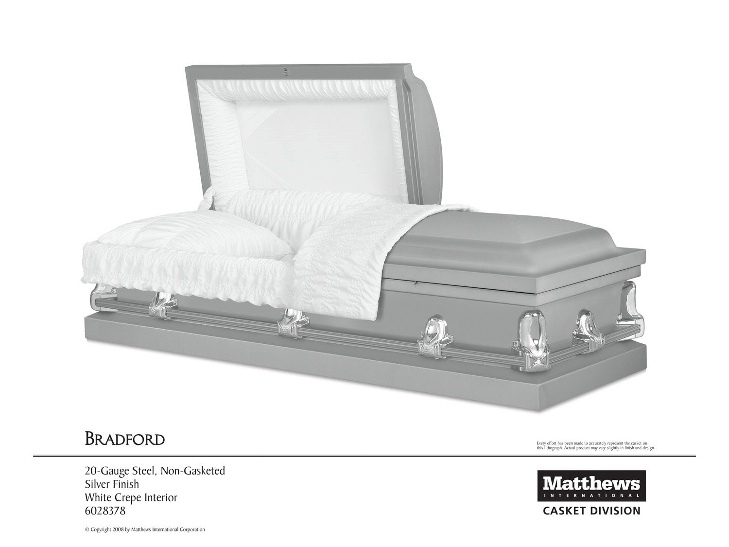Open white casket with satin interior and chrome handles
