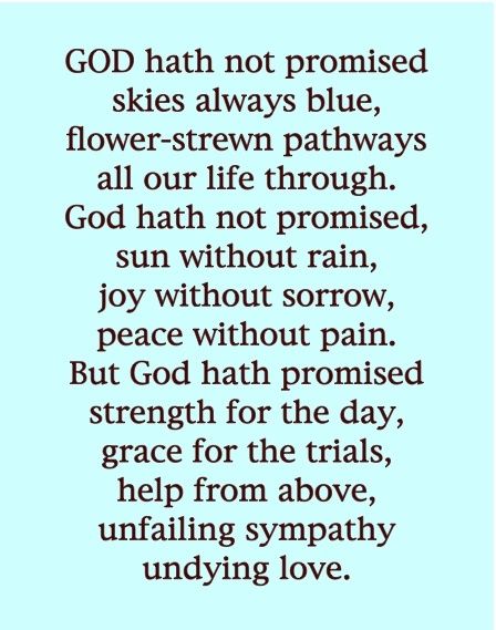 Blue quote card with a Christian poem about God’s promises, in black text.