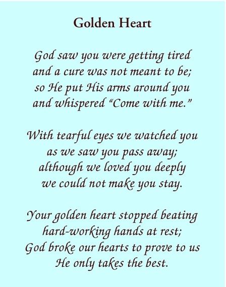 “Golden Heart” poem on a light blue background with black cursive text about comfort and rest