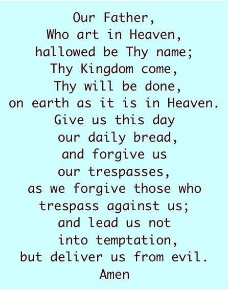 Blue panel with the Lord’s Prayer text in black centered lettering