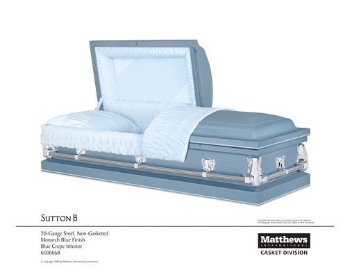 Open casket with white satin lining and silver trim
