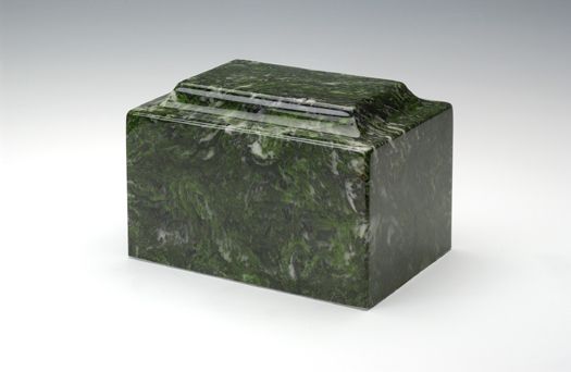 Green marble rectangular box with a hinged lid on a white background