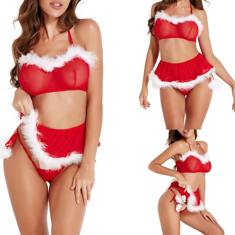 Festive Red and White Santa-Inspired Lingerie Set