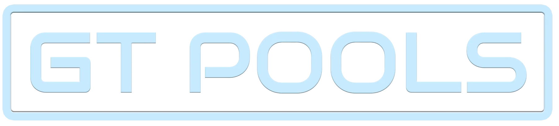 Light blue “GT POOLS” logo on a white background