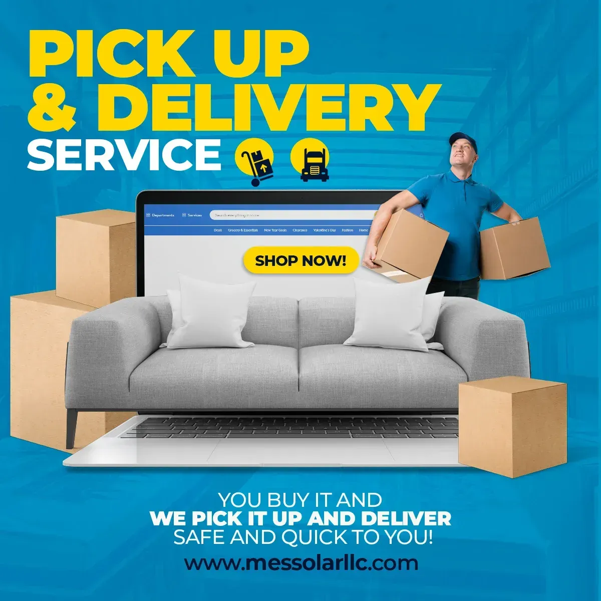 An advertisement for a pick up and delivery service