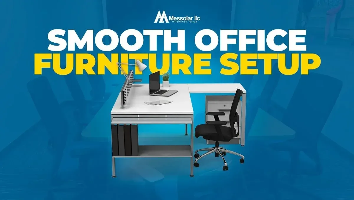 A smooth office furniture setup with a desk and chair