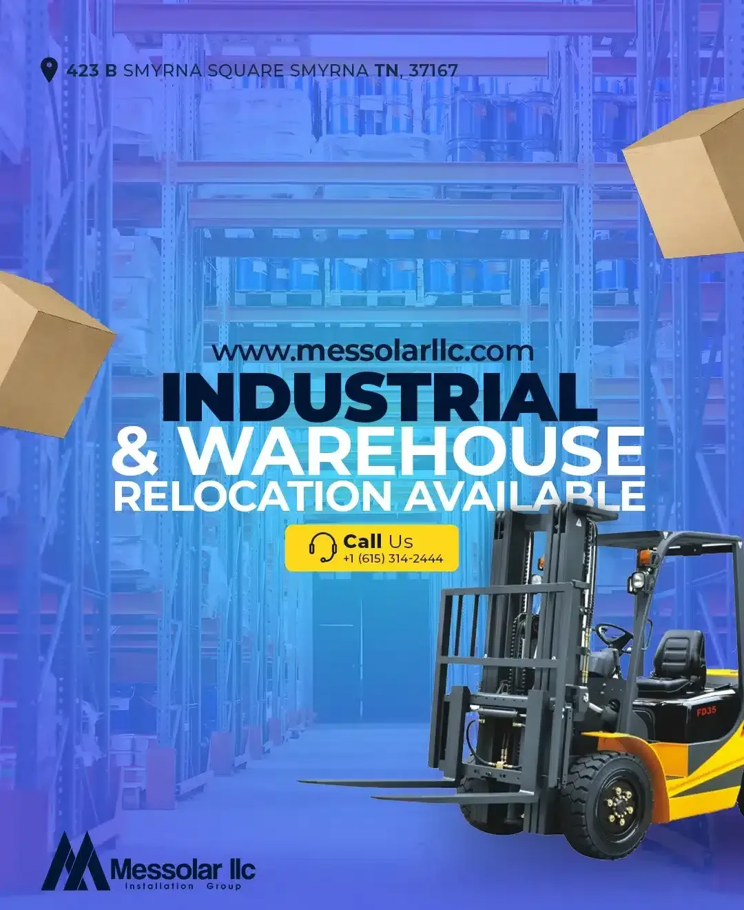 An advertisement for industrial and warehouse relocation available