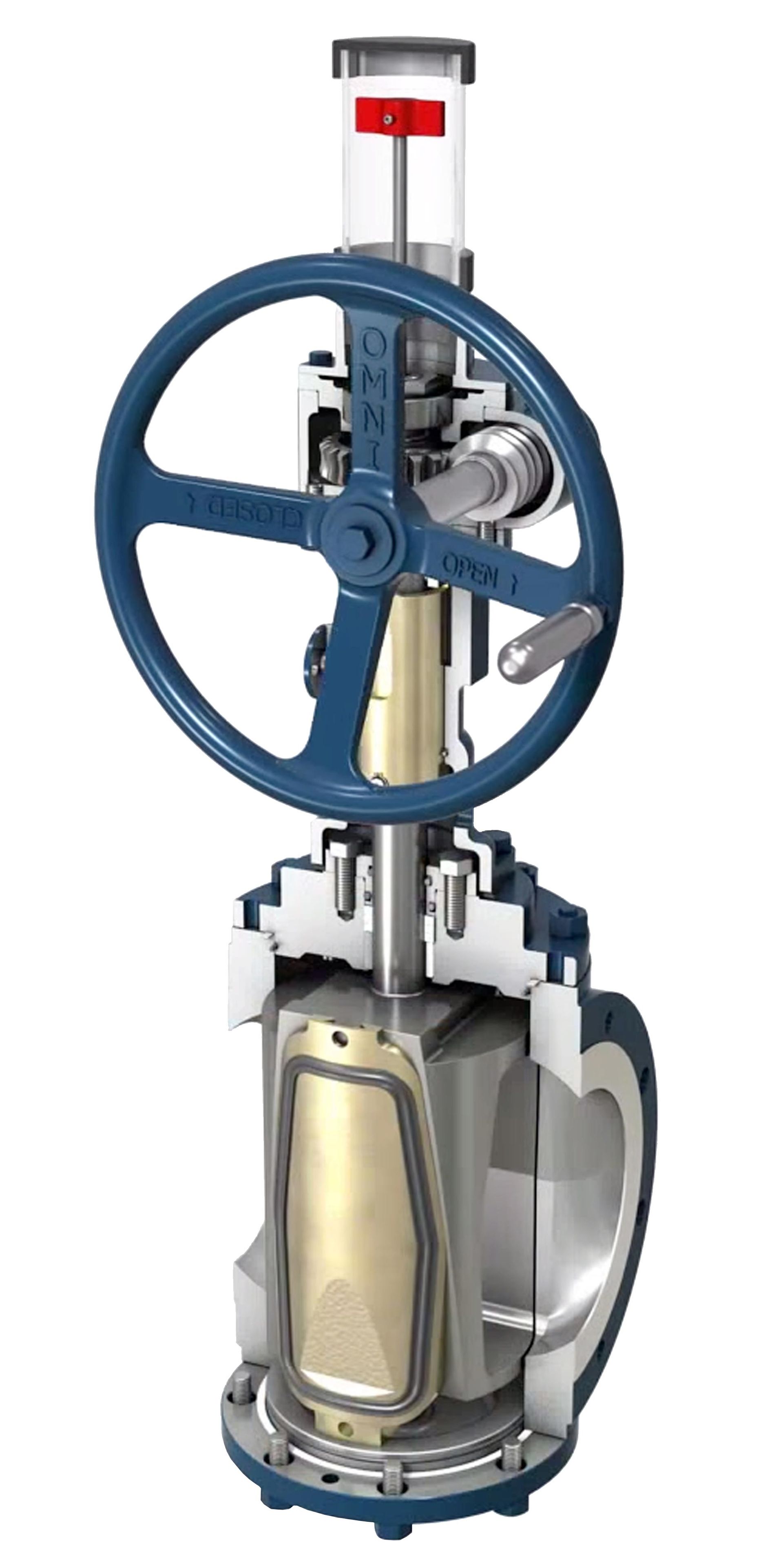 A close up of a valve with a blue steering wheel on a white background. A close up of a valve with a blue steering wheel on a white background.