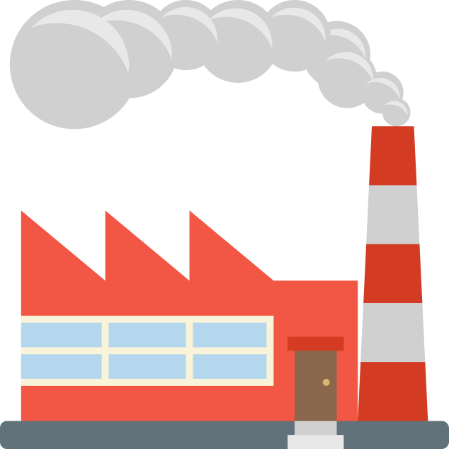 A Red and White Factory with Smoke Coming out Of the Chimney. A red and white factory with smoke coming out of the chimney.