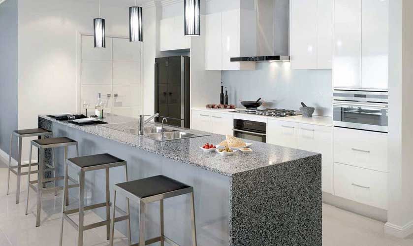 A Kitchen with White Cabinets and Granite Counter Tops — Bestbuy Kitchens in Yandina, QLD