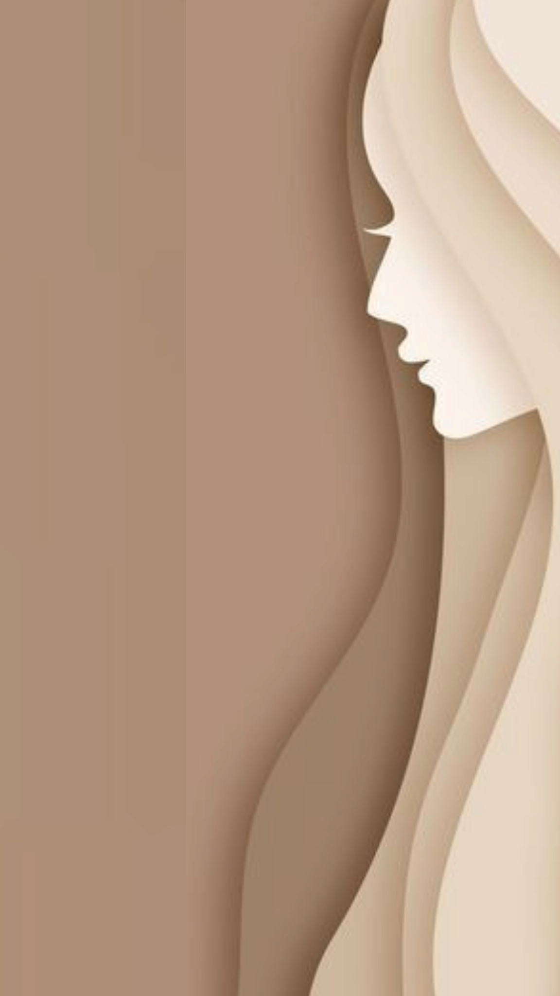 Abstracte beige papieren knipselafbeelding van een gezicht in zijaanzicht tegen een bruine achtergrond.