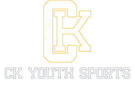 CK Youth Sports logo with outlined yellow CK letters and gray text on white background